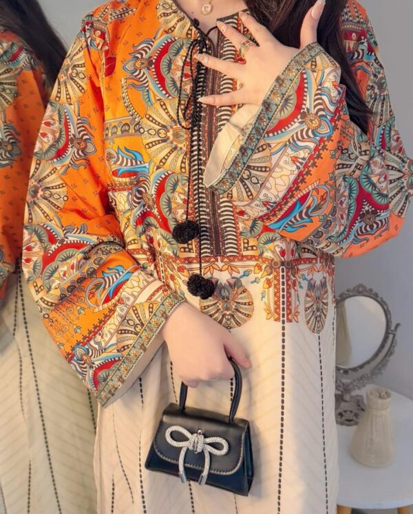 Stylish Printed Silk Lawn Shirt and Trouser Set-2 pcs - Image 2