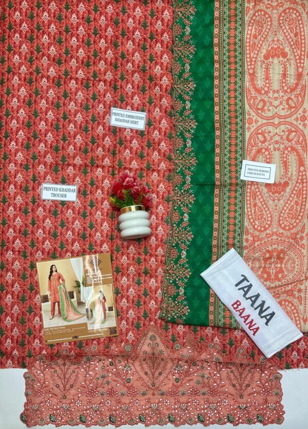 Stylish pink khaddar suit with embroidered pattern -3 pcs - Image 3