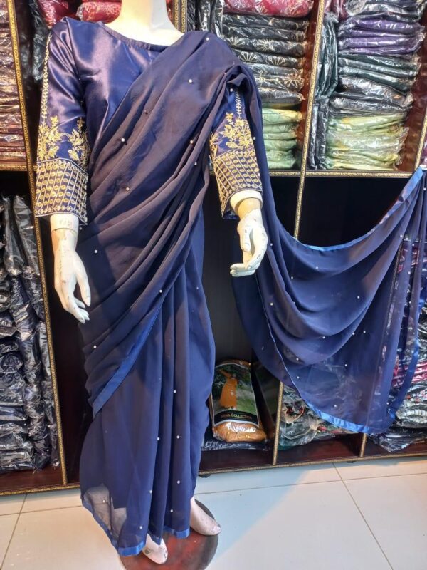 Women chiffon Embroidered stitched saree - Image 2