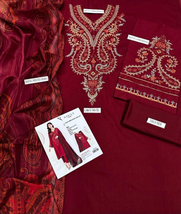 3 pcs women's unstitched embroidered suit - Image 3