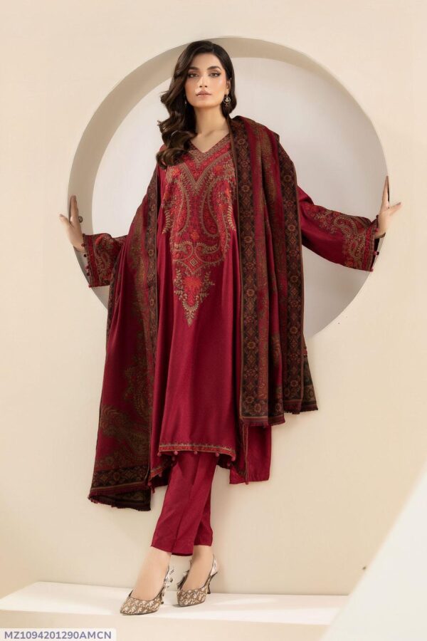 3 pcs women's unstitched embroidered suit - Image 2