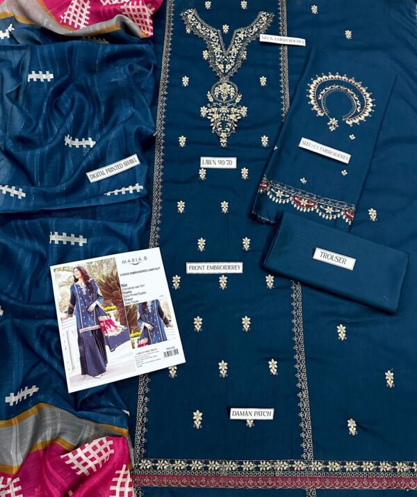 3-pcs women's unstitched embroidered suit - Image 3