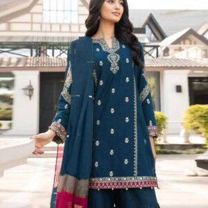 3-pcs women's unstitched embroidered suit