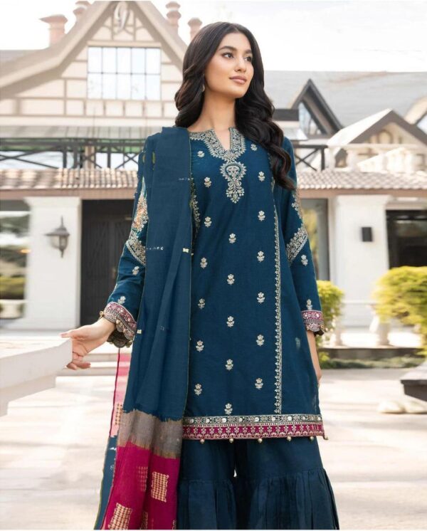 3-pcs women's unstitched embroidered suit