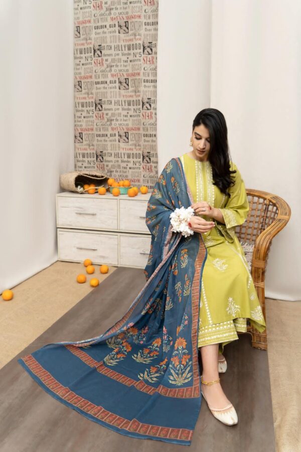 3 Pcs women's unstitched embroidered suit - Image 2