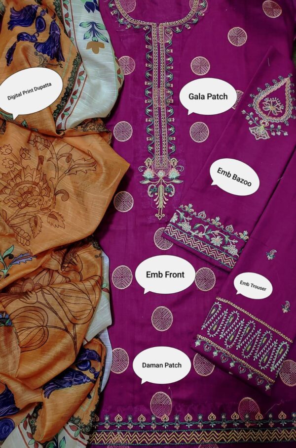 3 Pcs women's unstitched embroidered suit - Image 4