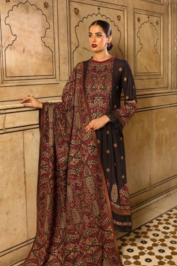 3 Pcs women's unstitched dhanak embroidered suit