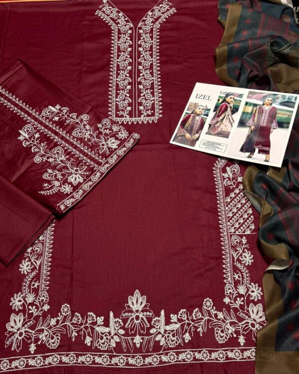 3 Pcs women's unstitched embroidered suit - Image 4
