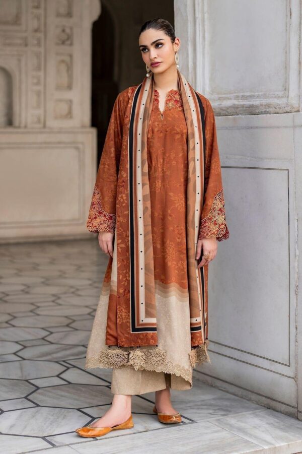 Stylish orange karandi suit set with digital print -3 PCs ensemble