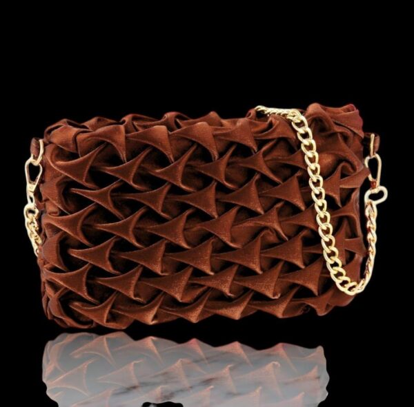 Stylish women's mini crossbody bag in textured brown polyester