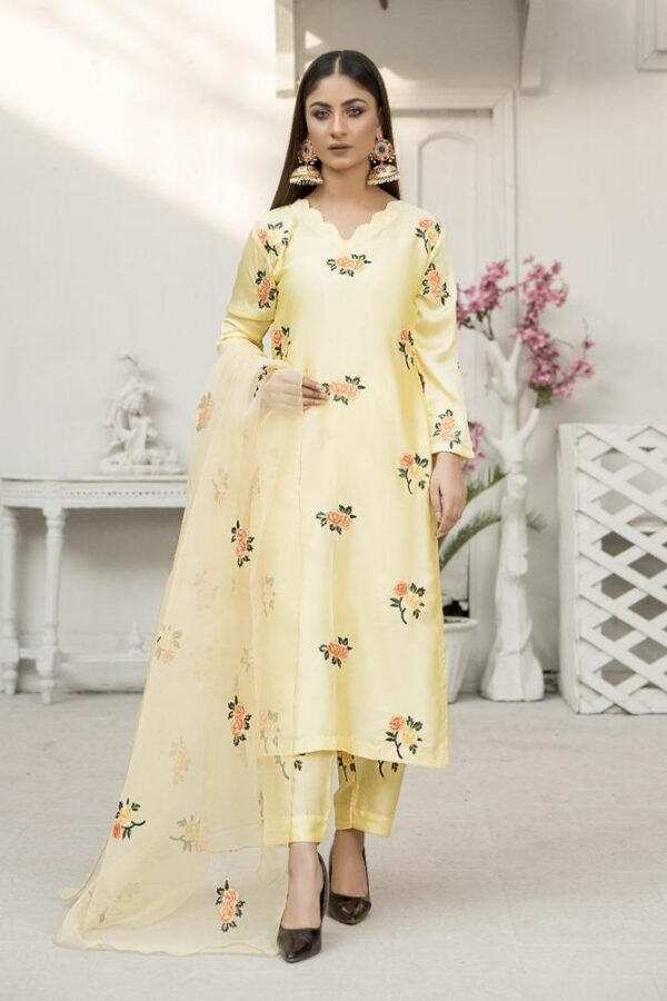 3 Pcs women's unstitched silk embroidered suit