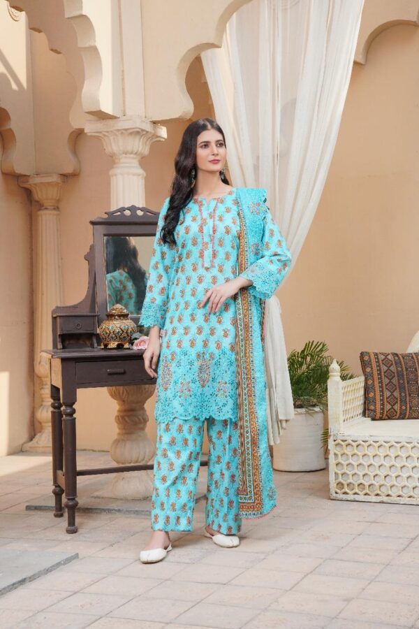 Embroidered khaddar suit with cut works 3 Pcs in blue