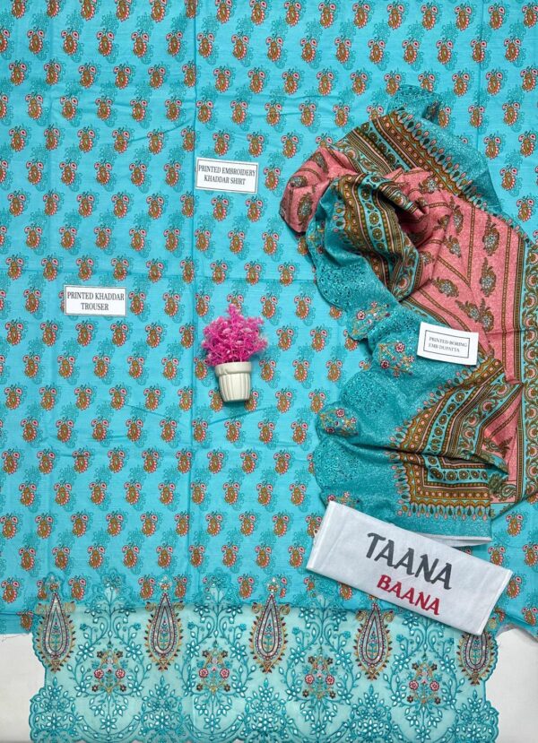 Embroidered khaddar suit with cut works 3 Pcs in blue - Image 3