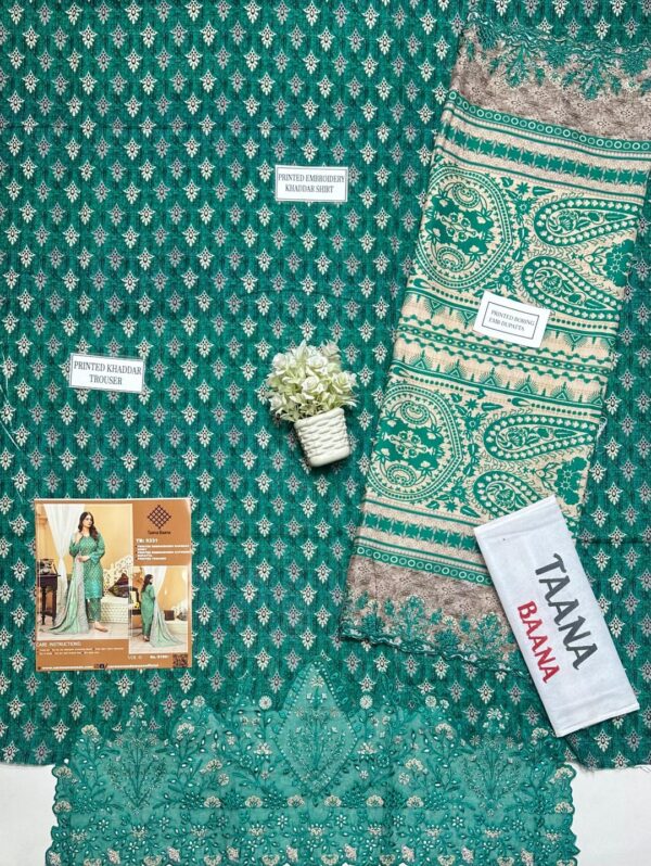 Stunning 3 Pcs  embroidered khaddar suit in blue with cut work design - Image 3
