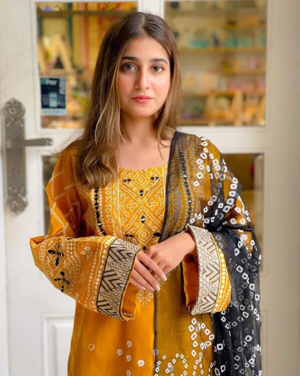 3 Pcs women's stitched cotton silk suit - Image 2