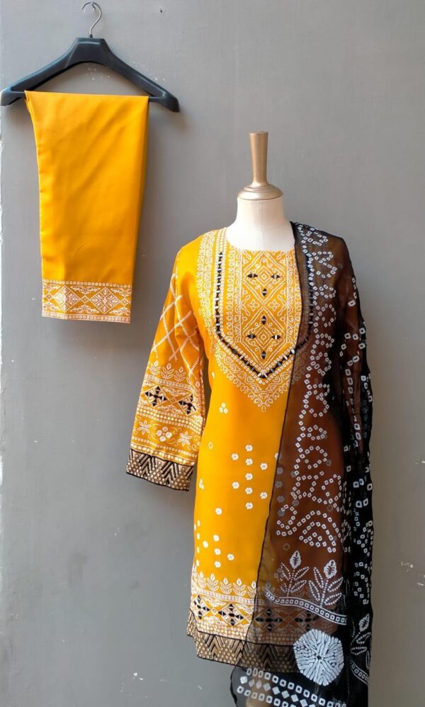 3 Pcs women's stitched cotton silk suit - Image 3