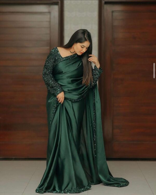 Women's unstitched silk sequins embroidered saree