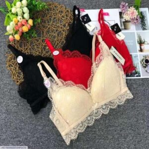 Elegant lace work padded bra in peige