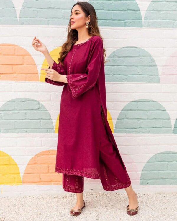 2 PCs women unstitched embroidered suit - Image 3