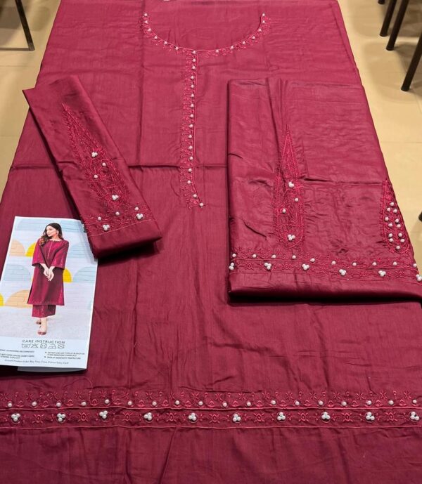 2 PCs women unstitched embroidered suit - Image 2