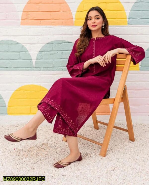 2 PCs women unstitched embroidered suit
